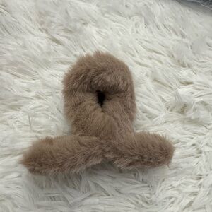 Faux rabbit Fur Brown Hair claw clip barrette